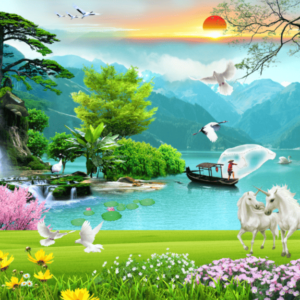 Tranh dán tường chủ đề sơn thủy mẫu 11