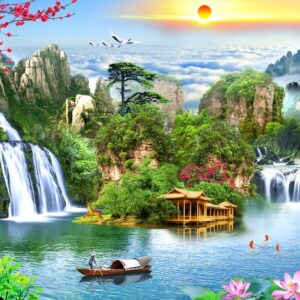 Tranh dán tường chủ đề sơn thủy mẫu 8